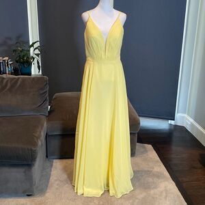 Women’s Yellow Chiffon Full Length Bridesmaid Prom Dress Corset Back Size 10